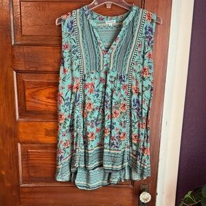 Nostalgia Floral Sleeveless Tunic - Teal and Multicolor